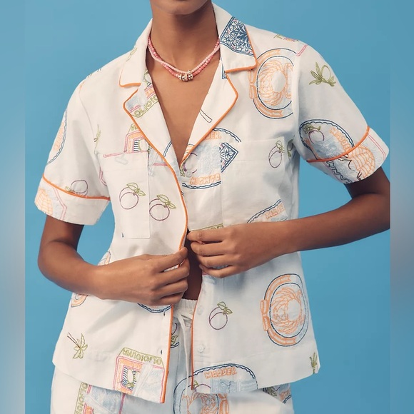 Damson Madder Tops - Damson Madder Chlo Linen Blend Short Sleeve Button Down Shirt 8 Anthropologie